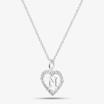 Sterling Silver Cubic Zirconia N Initial Heart Pendant 016-33527/N