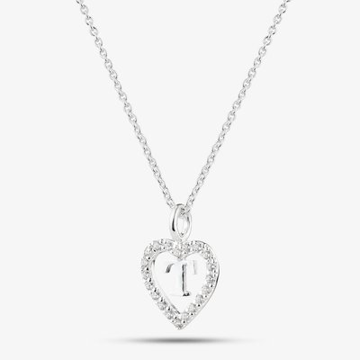 Sterling Silver Cubic Zirconia T Initial Heart Pendant 016-33527/T