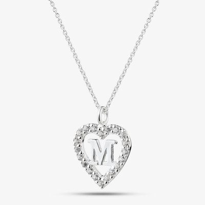 Sterling Silver Cubic Zirconia M Initial Heart Pendant 016-33527/M