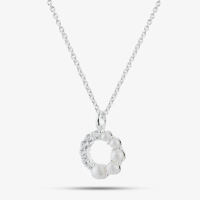 Sterling Silver Simulated Pearl & Cubic Zirconia Circle Pendant 016-35014/SP