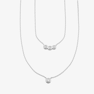 Sterling Silver Bezel Set Cubic Zirconia Double Layer Necklace N4780C