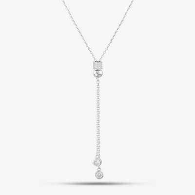 Sterling Silver Cubic Zirconia Pave Barrel & Ball Lariat Necklace