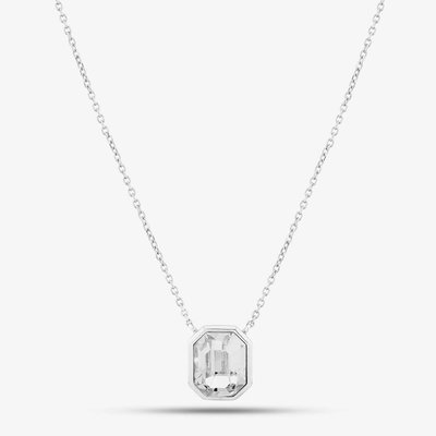 Sterling Silver Asscher-Cut Clear Crystal Necklace