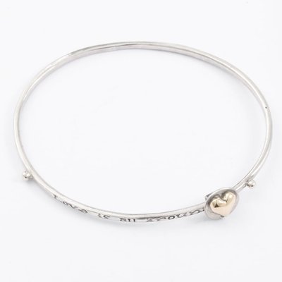 Silver Oval Sliding Love Is All Around Heart Bangle