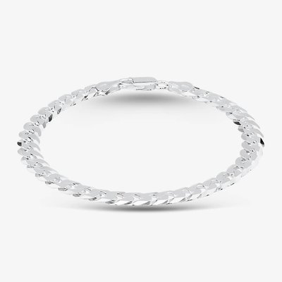 Silver 8.5 Inch Flat Curb Chain Bracelet