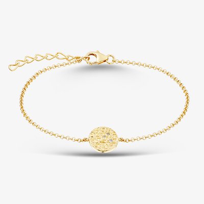 Yellow Gold Tone Plated Sterling Silver Cubic Zirconia Textured Disc Bracelet AB4185Z/G