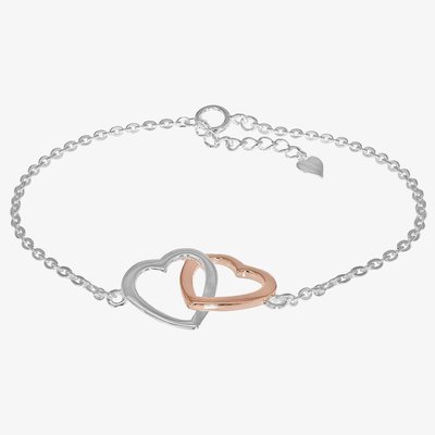 Silver Two Tone 16mm Double Heart Adjustable 7.5 Inch Bracelet
