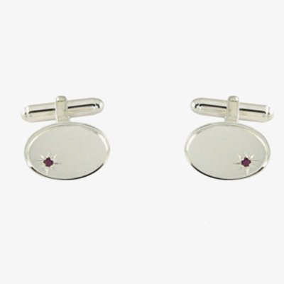 Sterling Silver Oval Edged Ruby Toggle Cufflinks LH45 T/R