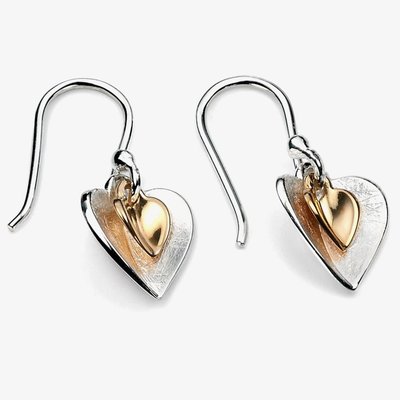 Sterling Silver Two-Tone Double Heart Drop Earrings