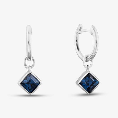 Sterling Silver Blue Crystal Drop Hoop Earrings