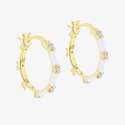 LUXE Silver Gold Plated 20mm Cubic Zirconia & White Enamel Hoop Creole Earrings