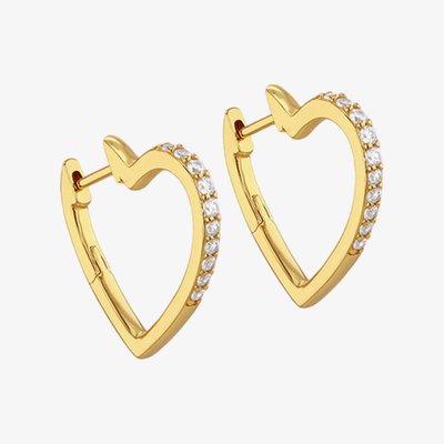 LUXE Silver Gold Plated 19.5mm Cubic Zirconia Heart Hoop Earrings
