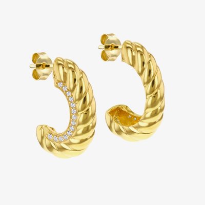 LUXE Silver Gold Plated Cubic Zirconia Twisted Half Hoop Earrings