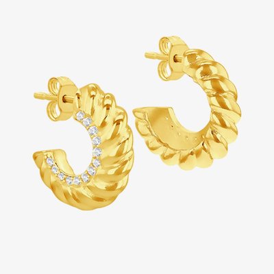 LUXE Silver Gold Plated Cubic Zirconia Twisted Half Hoop Earrings