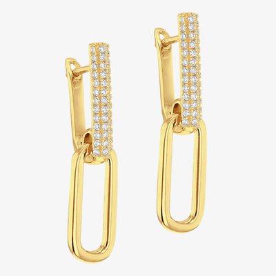 LUXE Silver Gold Plated Cubic Zirconia Paperlink Dropper Earrings