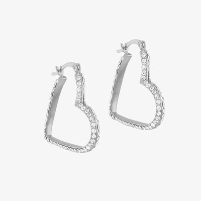 Silver Cubic Zirconia Heart Hoop Earrings