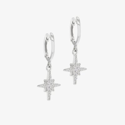 Silver Cubic Zirconia Star Dropper Hoop Earrings