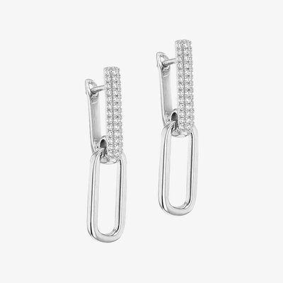 Silver Cubic Zirconia Paperlink Dropper Earrings