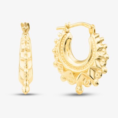 Silver Gold Plated Fancy Patterned Creole Hoop Earrings