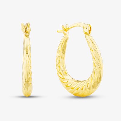 Silver Gold Plated Twist Patterned Oval Creole Hoop Earrings