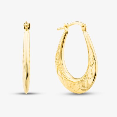 Silver Gold Plated Oval Patterned Creole Hoop Earrings