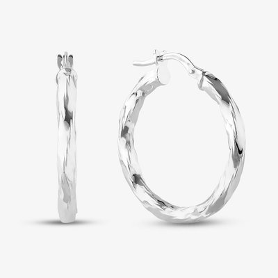 Sterling Silver 25mm Diamond Cut Hoop Earrings