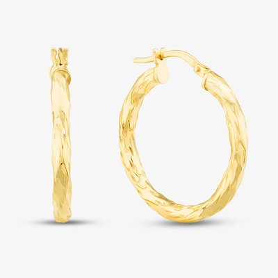 Silver Gold Plated 25mm Diamond Cut Hoop Earrings