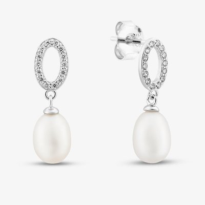 Sterling Silver Cubic Zirconia & Freshwater Pearl Drop Earrings