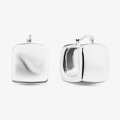 Sterling Silver Rhodium Plated Square Electroform Creole Earrings