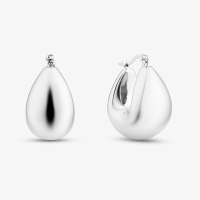 Sterling Silver Rhodium Plated Oval Creole Earrings