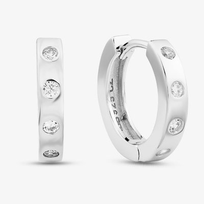 Sterling Silver Rhodium Plated 8 Stone Cubic Zirconia Hoop Creole Earrings