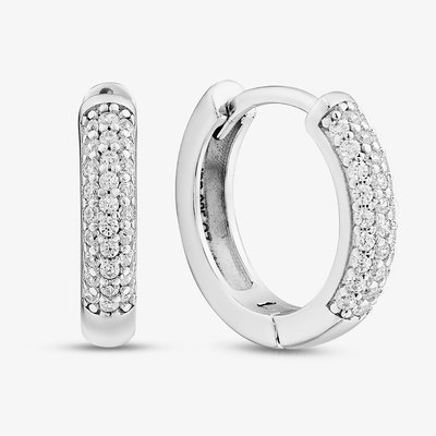 Sterling Silver Rhodium Plated Cubic Zirconia Hoop Earrings