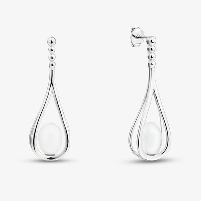 Sterling Silver Freshwater Pearl Oval Drop Earrings
