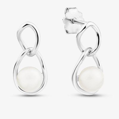 Sterling Silver Freshwater Pearl Link Drop Earrings