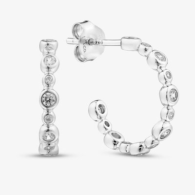 Sterling Silver Cubic Zirconia Shaped Bezel Hoop Earrings ME-1072