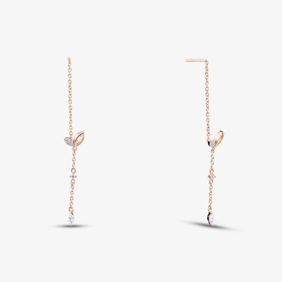 Rose Gold Tone Plated Sterling Silver Cubic Zirconia Leaf Pull Through Earrings 05S2AZE451407