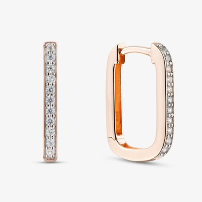 Rose Gold Tone Sterling Silver Cubic Zirconia Rounded Square Hoop Earrings 05S2AVE657307