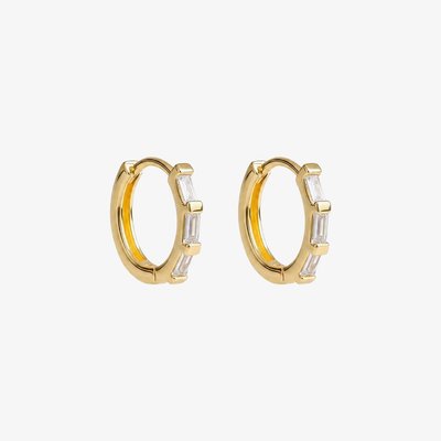 Yellow Gold Tone Plated Sterling Silver Baguette Cut Cubic Zirconia Hoop Earrings E6792C