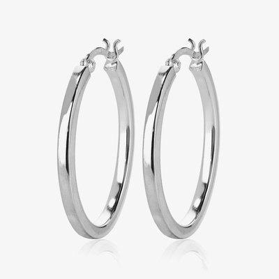 Silver Oval Creole Earrings
