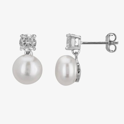 Sterling Silver Cubic Zirconia And Pearl Dropper Earrings