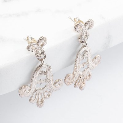Silver Lace Double Dropper Stud Earrings