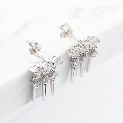 V Jewellery Silver Crystal Three Row Stud Earrings