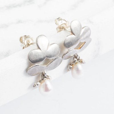 Sterling Silver Pearl Flower Dropper Earrings