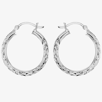 Sterling Silver 25mm Diamond-Cut Hoop Earrings