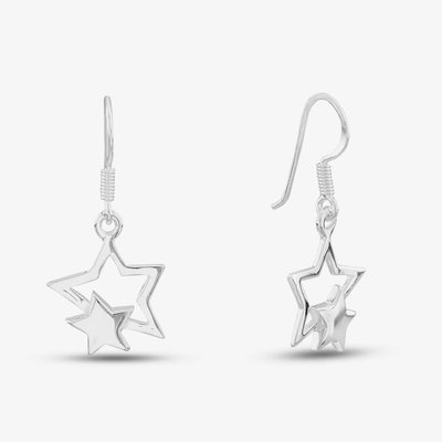 Sterling Silver Double Star Dropper Earrings