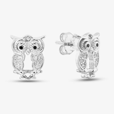 Silver Cubic Zirconia Owl Stud Earrings