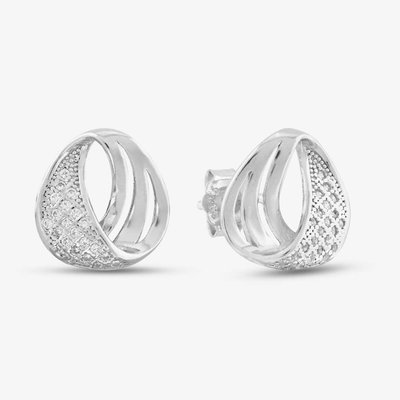 Silver Twisted Hoop Pave Stud Earrings