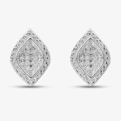 Silver Pave Marquise Shaped Stud Earrings