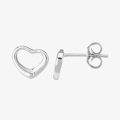 Sterling Silver Heart Frame Stud Earrings