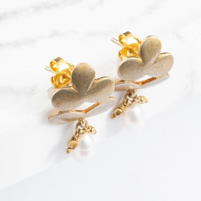 Gold Plated Pearl Flower Dropper Earrings